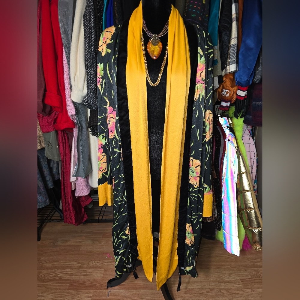 Floral Yellow and Black Kimono